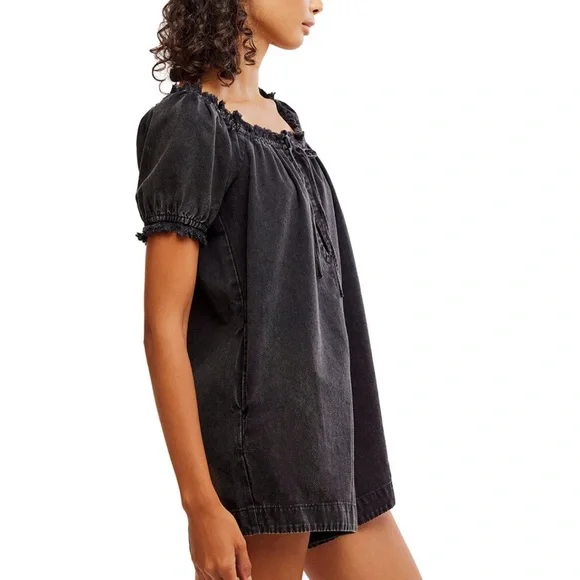 FREE PEOPLE DAISY ROMPER XS S WASHED CHARCOAL - Picture 3 of 8